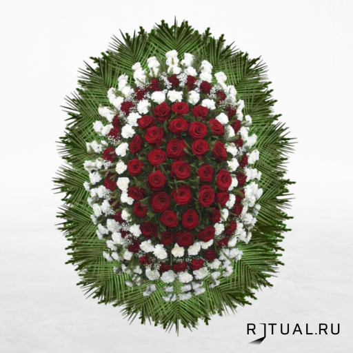 ВЕНОК «РОЗА» С ЖИВЫМИ ЦВЕТАМИ (1,6м) (роза, гипсофилл или аспарагус)