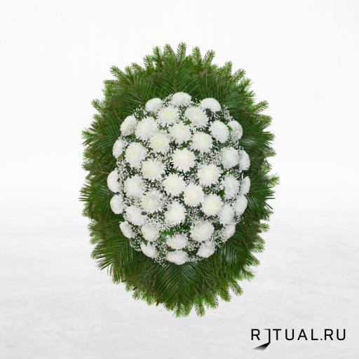 ВЕНОК «ХРИЗАНТЕМА»  С ЖИВЫМИ ЦВЕТАМИ (1,6м) (хризантемы, аспарагус, гипсофилл, рабелини)