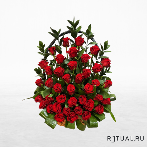 КОРЗИНА "РОЗА", С ЖИВЫМИ ЦВЕТАМИ  (0,40мх0,60) (40 шт - розы, зелень)