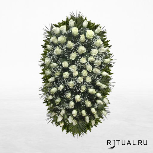 ВЕНОК «РОЗА» С ЖИВЫМИ ЦВЕТАМИ (1,6м) (роза, гипсофилл или аспарагус)