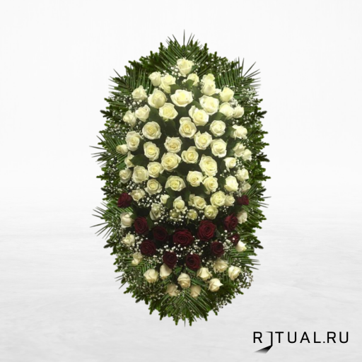 ВЕНОК «РОЗА» С ЖИВЫМИ ЦВЕТАМИ (1,6м) (роза, гипсофилл или аспарагус)