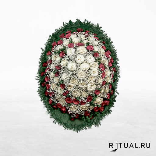 ВЕНОК «РОЗА» С ЖИВЫМИ ЦВЕТАМИ (1,6м) (роза, гипсофилл или аспарагус)