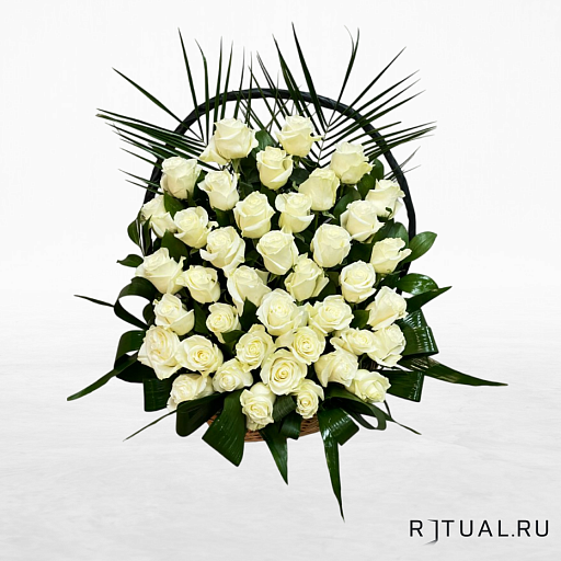 КОРЗИНА "РОЗА", С ЖИВЫМИ ЦВЕТАМИ  (0,40мх0,60) (40 шт - розы, зелень)