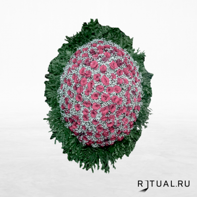 ВЕНОК «РОЗА» С ЖИВЫМИ ЦВЕТАМИ (1,6м) (роза, гипсофилл или аспарагус)