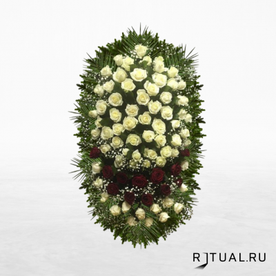 ВЕНОК «РОЗА» С ЖИВЫМИ ЦВЕТАМИ (1,6м) (роза, гипсофилл или аспарагус)