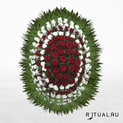 ВЕНОК «РОЗА» С ЖИВЫМИ ЦВЕТАМИ (1,6м) (роза, гипсофилл или аспарагус)