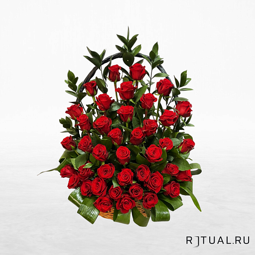 КОРЗИНА "РОЗА", С ЖИВЫМИ ЦВЕТАМИ  (0,40мх0,60) (40 шт - розы, зелень)