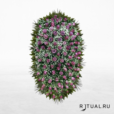 ВЕНОК «РОЗА» С ЖИВЫМИ ЦВЕТАМИ (1,6м) (роза, гипсофилл или аспарагус)