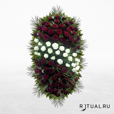 ВЕНОК «РОЗА» С ЖИВЫМИ ЦВЕТАМИ (1,6м) (роза, гипсофилл или аспарагус)