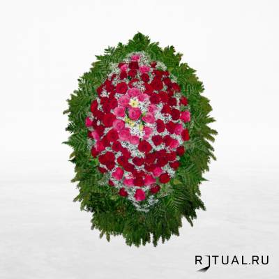 ВЕНОК «РОЗА» С ЖИВЫМИ ЦВЕТАМИ (1,6м) (роза, гипсофилл или аспарагус)